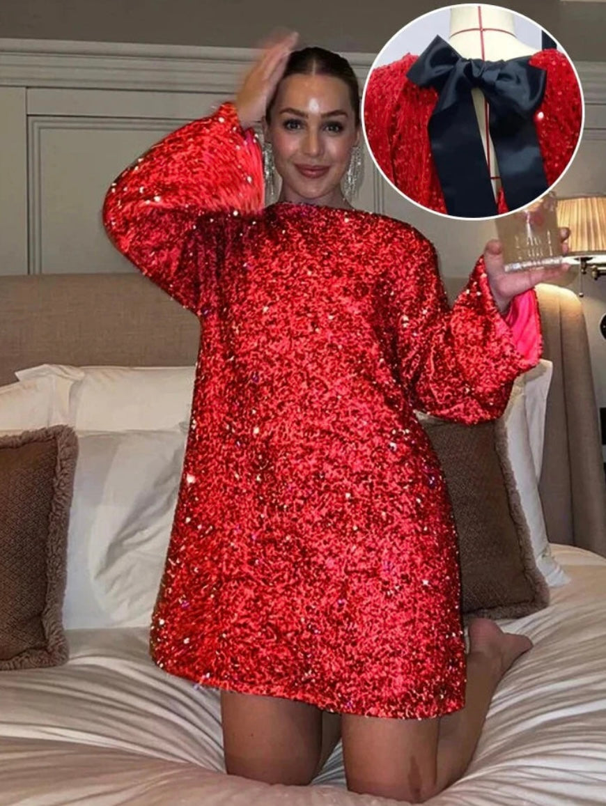 Rowena - Glamorous Sequin Bow Dress