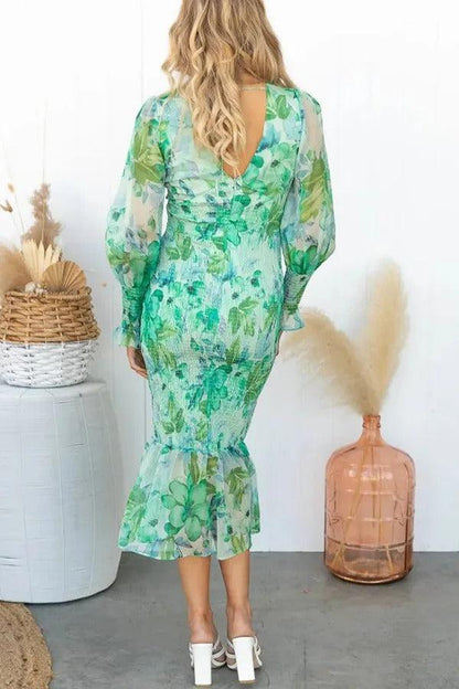 CAMELLIA - Floral Ruffle Midi Dress